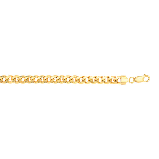 Semi-Solid Miami Cuban Chain Bracelet in 14K Yellow Gold — 8.5 Inches, 7mm