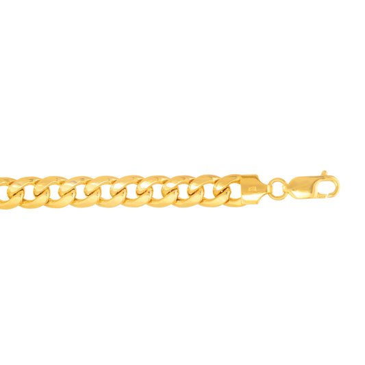 Semi-Solid Miami Cuban Chain Bracelet in 14K Yellow Gold — 8.5 Inches, 9mm