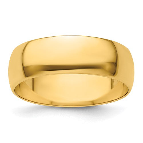 Half Round Wedding Band in 14K Yellow Gold — 7mm, Size 8