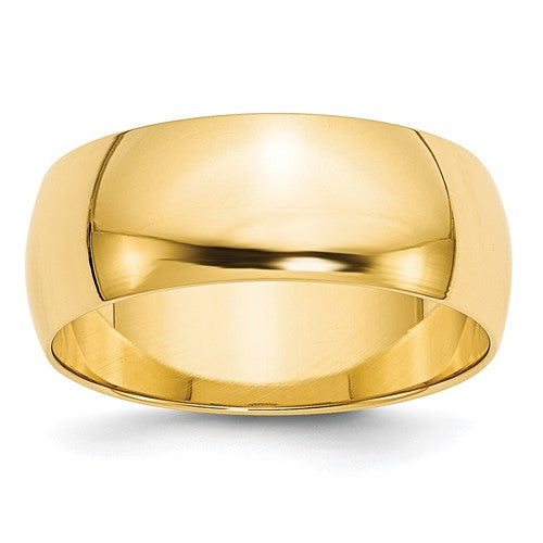 Half Round Wedding Band in 14K Yellow Gold — 8mm, Size 7