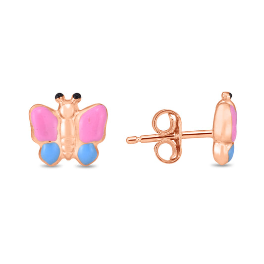 14K Gold Enamel Butterfly Stud Earring