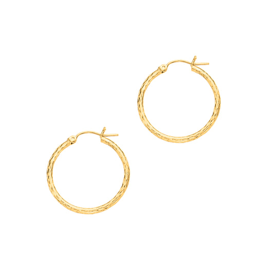 14K Gold 2mm Diamond Cut Hoop Earring