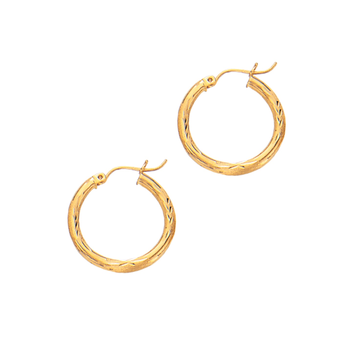 14K Yellow Gold Diamond Cut & Polished Design Hoop Earring