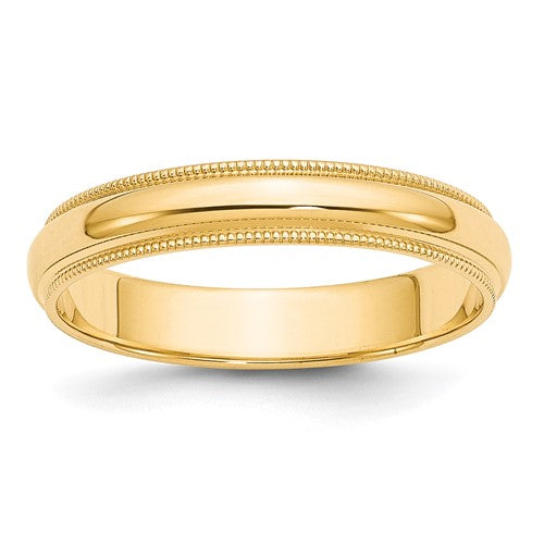 Milgrain Half Round Wedding Band in 14K Yellow Gold — 4mm, Size 11