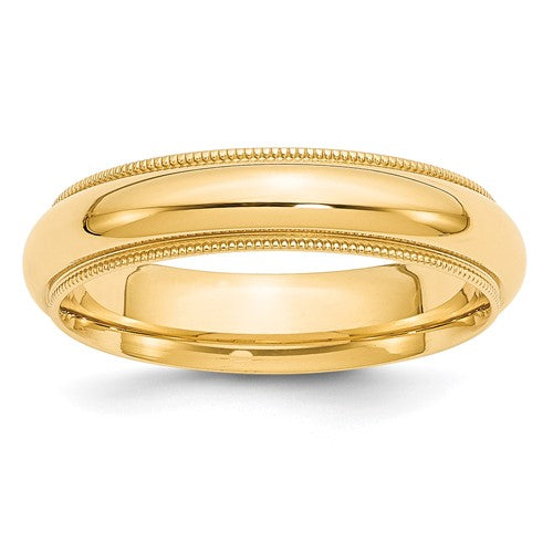 Half Round Comfort Fit Wedding Band in 14K Yellow Gold — 5mm, Size 7
