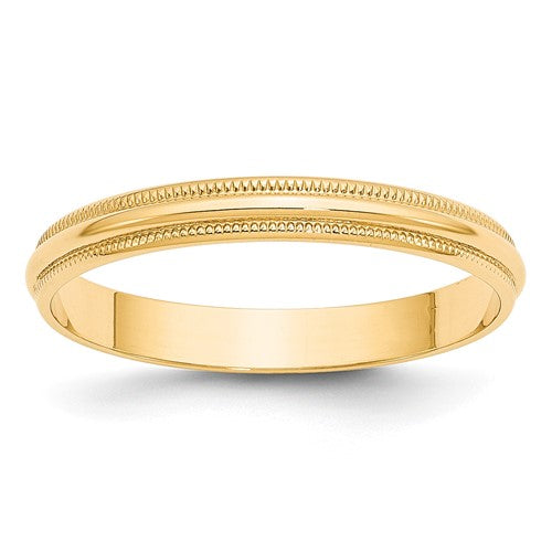 Milgrain Half Round Wedding Band in 14K Yellow Gold — 3mm, Size 10