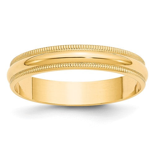 Milgrain Half Round Wedding Band in 14K Yellow Gold — 4mm, Size 10