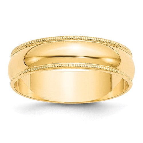 Milgrain Half Round Wedding Band in 14K Yellow Gold — 6mm, Size 7.5