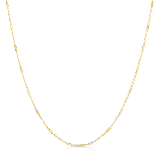14K Gold 1.2mm Diamond Cut Bar Station Saturn Chain
