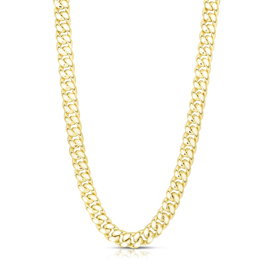 Semi-Solid Classic Miami Cuban Bracelet in 14K Yellow Gold — 9 Inches, 11.1mm