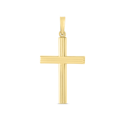 14K Gold Ribbed Cross Pendant