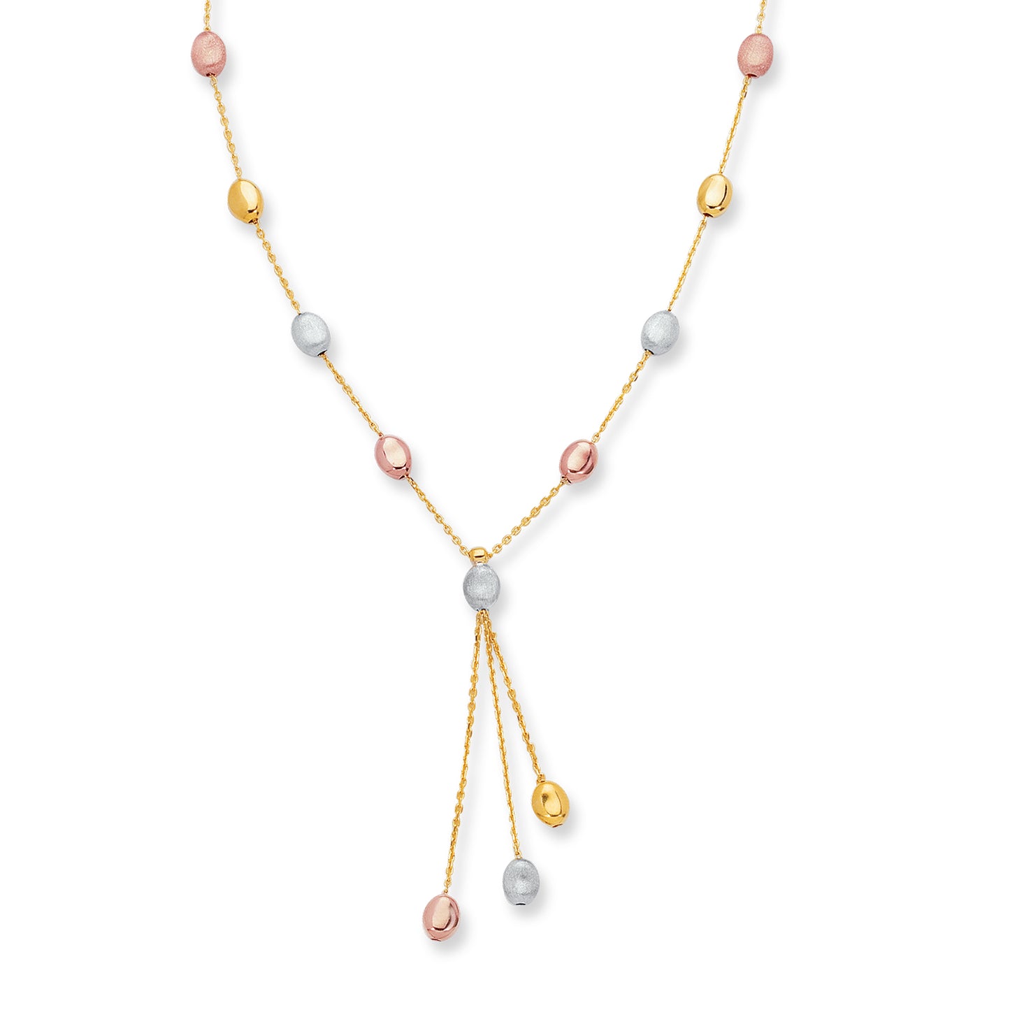 14K Tri-Colorr Gold Polished & Satin Alternating Pebble Anklet