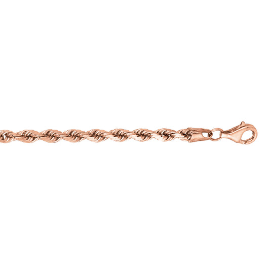 Classic Diamond Cut Twisted Solid Diamond Cut Rope Bracelet in 14K Rose Gold — 8.5 Inches, 3.8mm