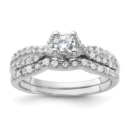 Silver Rhodium-plated 2-Piece CZ Wedding Set Ring