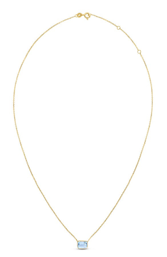 14K Gold Emerald Cut Blue Topaz Necklace
