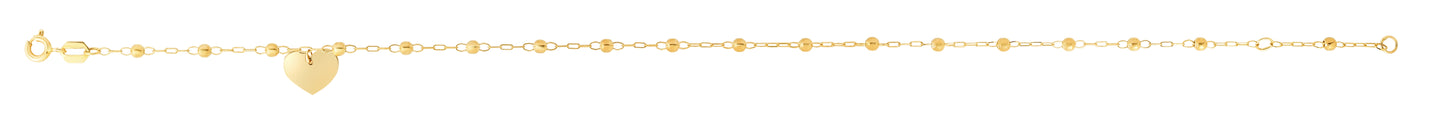 14K Gold Dangle Heart and Bead Station Anklet