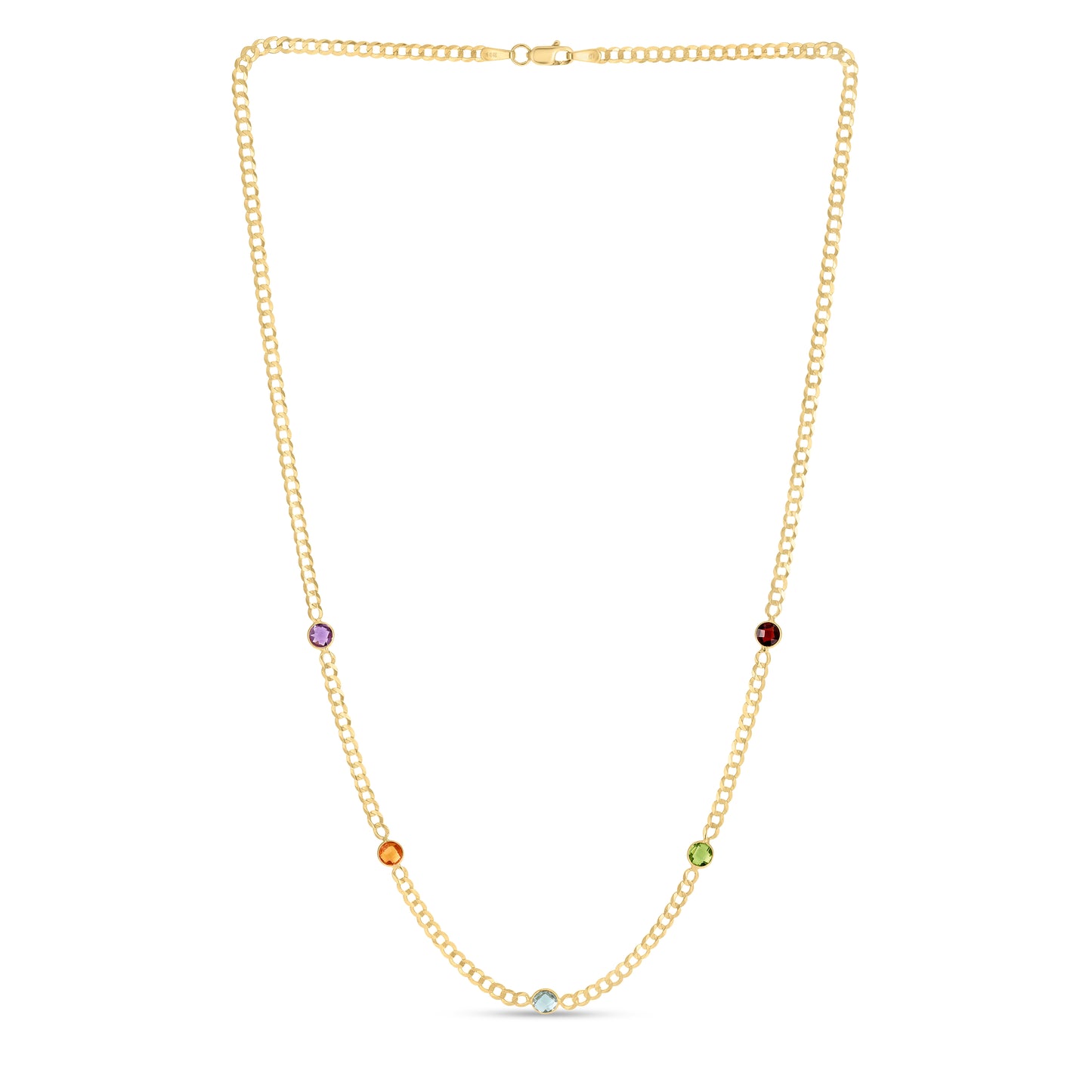 14K Multi Gemstone Curb Chain Necklace