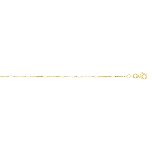 14K Gold 1.3mm Polished Bar Station Saturn Chain