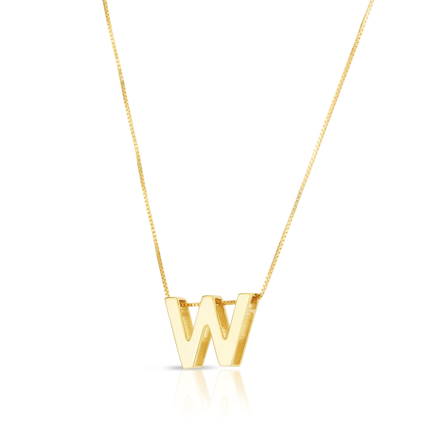 14K Gold Block Letter Initial W Necklace