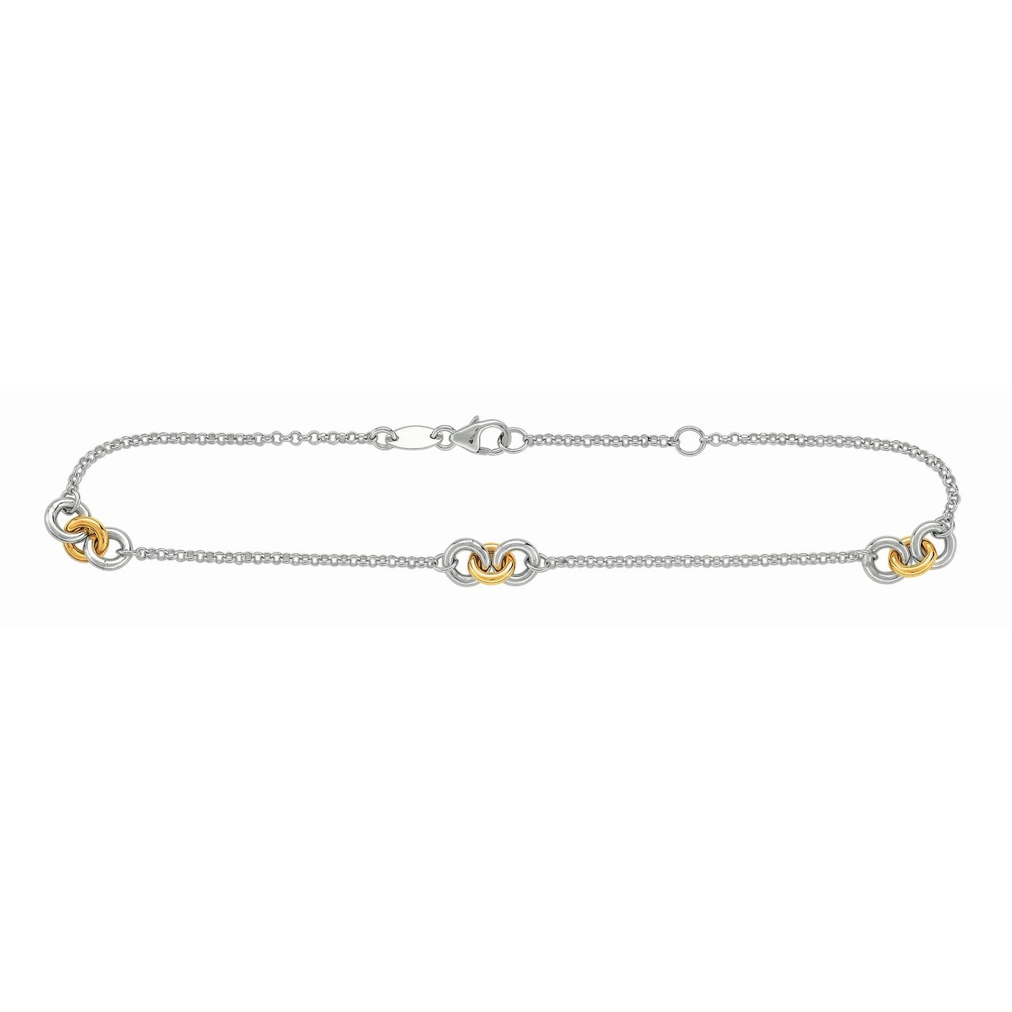 14K & Silver Stationed Circles Anklet