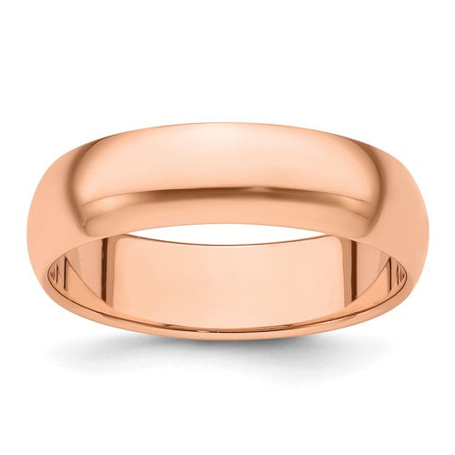 Half Round Wedding Band in 14K Rose Gold — 6mm, Size 11