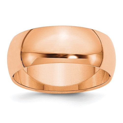 Half Round Wedding Band in 14K Rose Gold — 8mm, Size 13