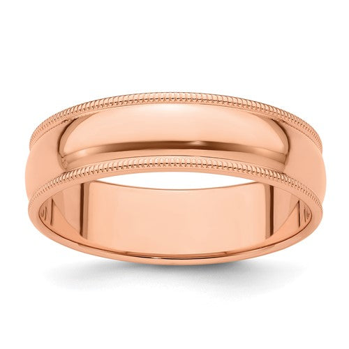 Half Round Wedding Band in 14K Rose Gold — 6mm, Size 9