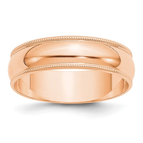 Milgrain Half Round Wedding Band in 14K Rose Gold — 6mm, Size 4.5