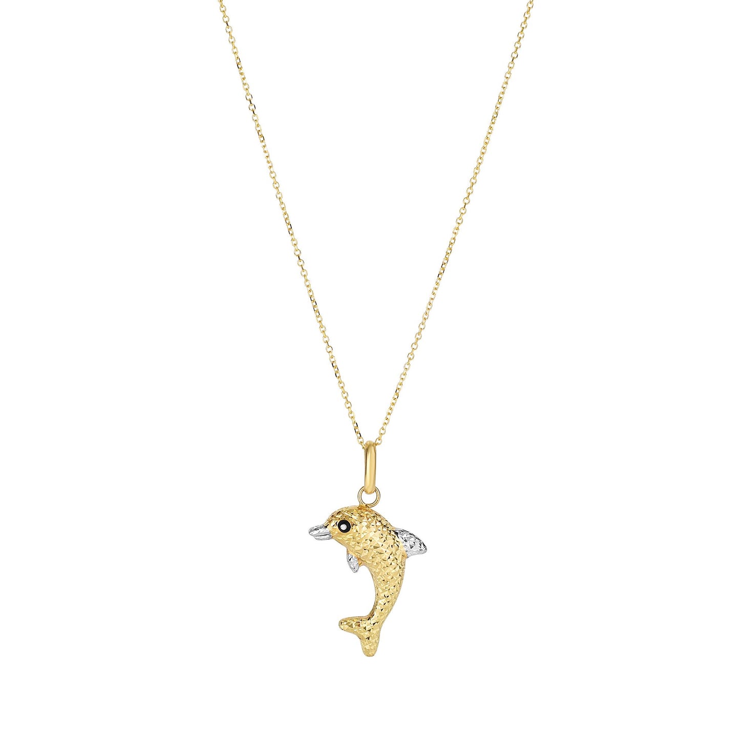 14K Gold Diamond Cut Dolphin Necklace
