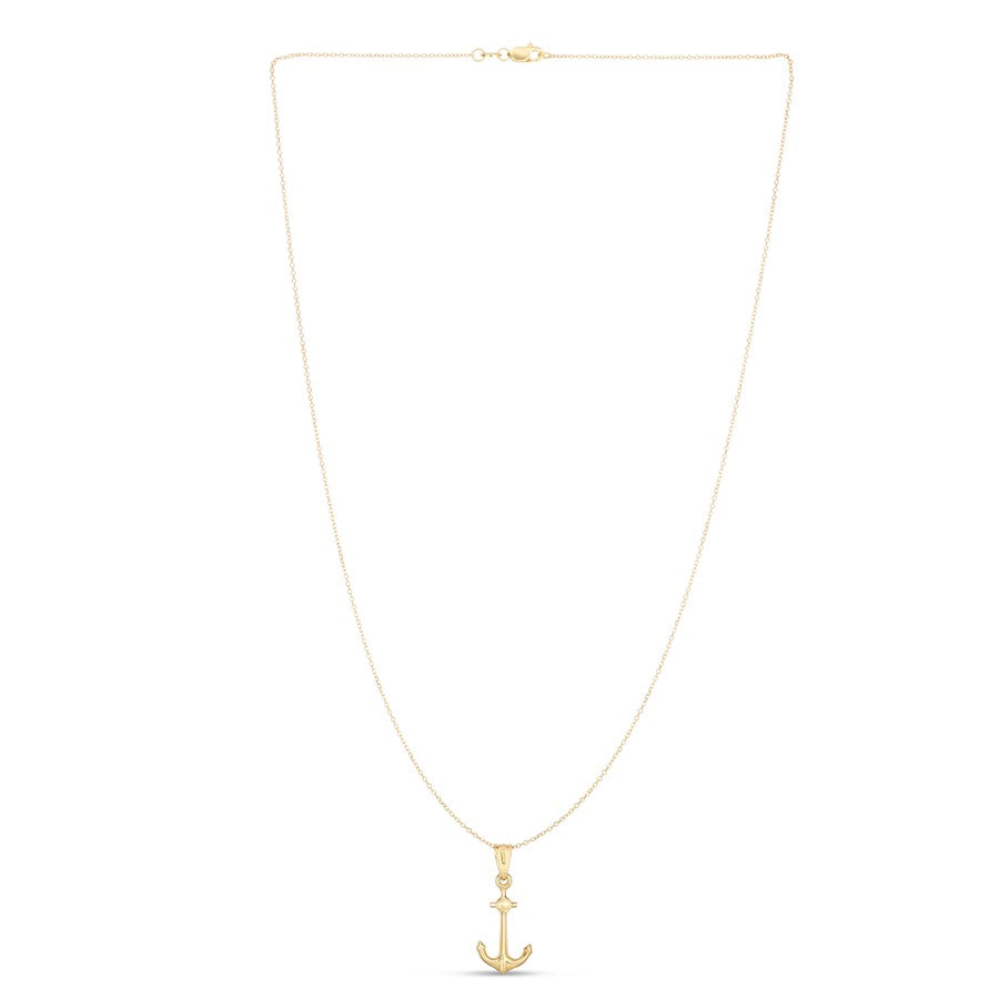 14K Gold Polished Anchor Necklace