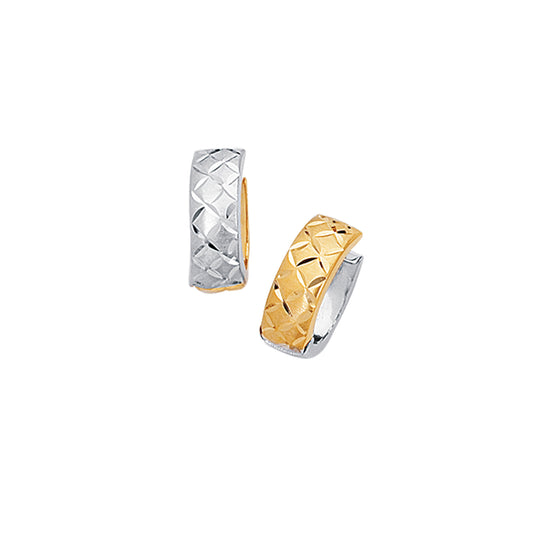 14K Gold Reversible X Pattern Huggie Earring