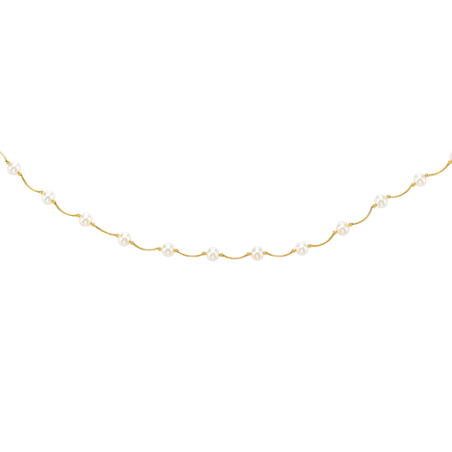 14K Gold Pearl Station Scalloped Necklace