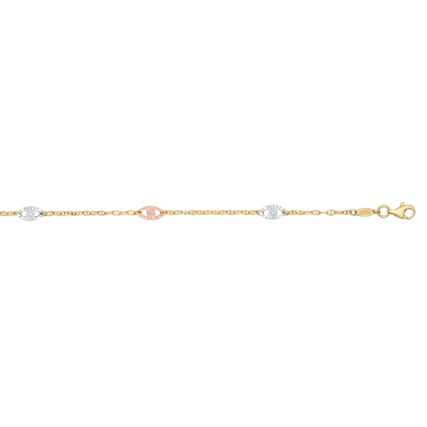 14K Tri-Colorr Gold Diamond Cut Anklet