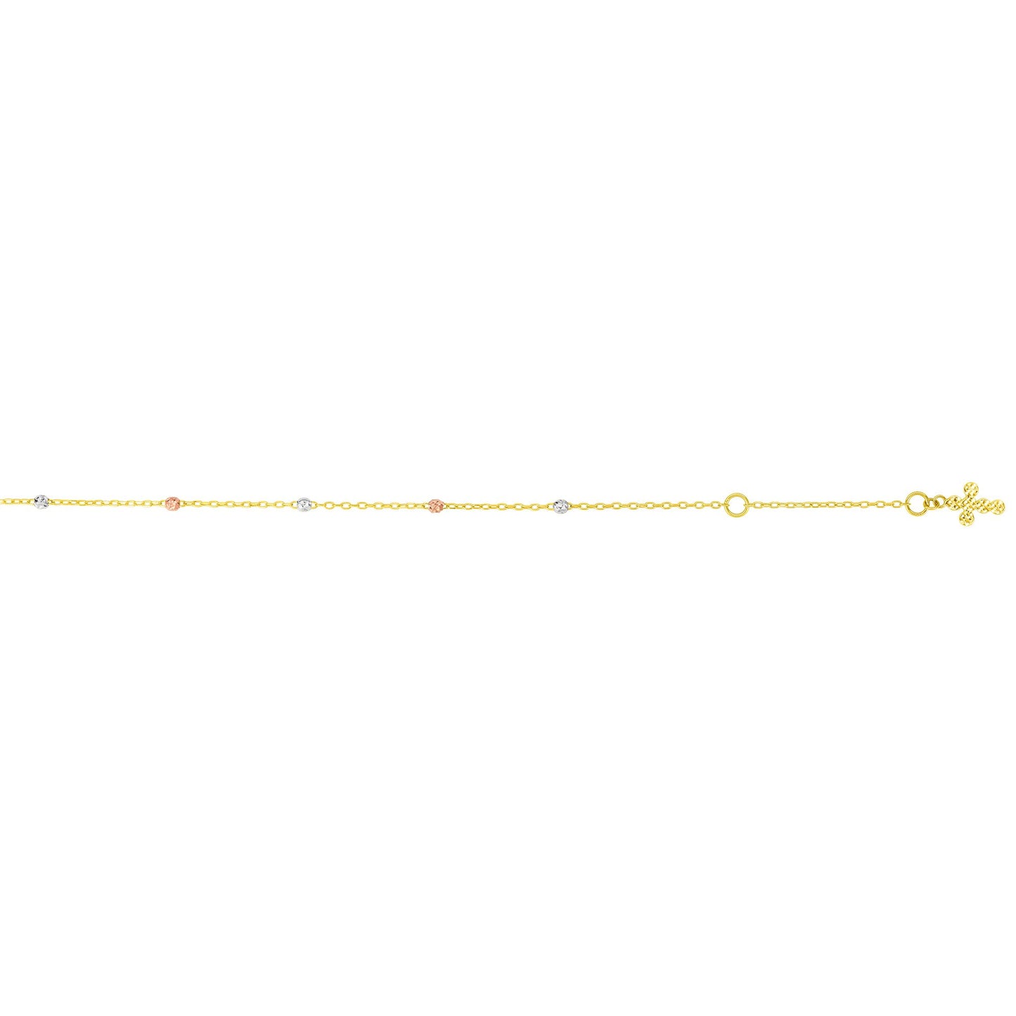 14K Tri-Colorr Gold Diamond Cut Dangle Cross Anklet