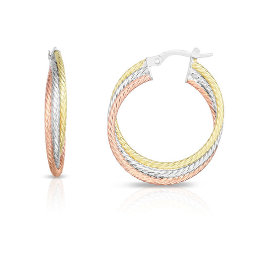 14K Tri-Colorr Gold Twist Hoop Earring