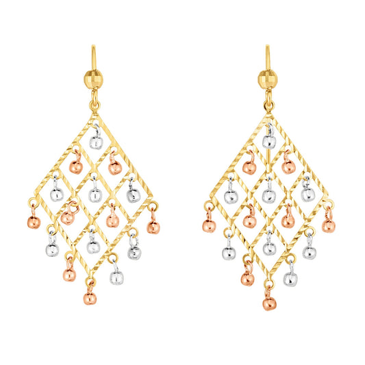 14K Tri-Colorr Gold Bead Chandelier Earring