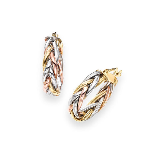 14K Tri-Colorr Gold Weave Hoop Earring