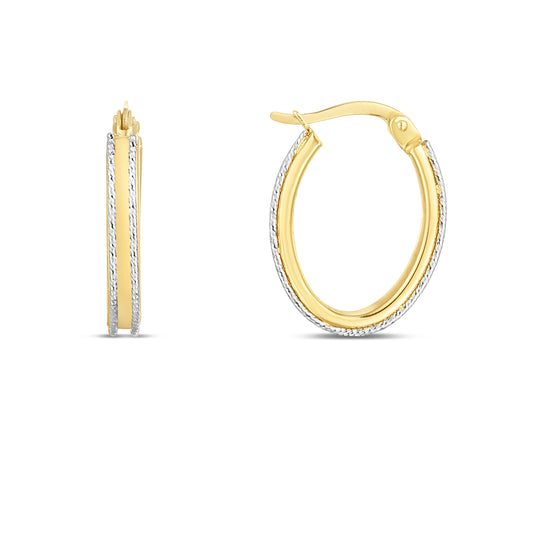 14K Two-tone Oval Hoop