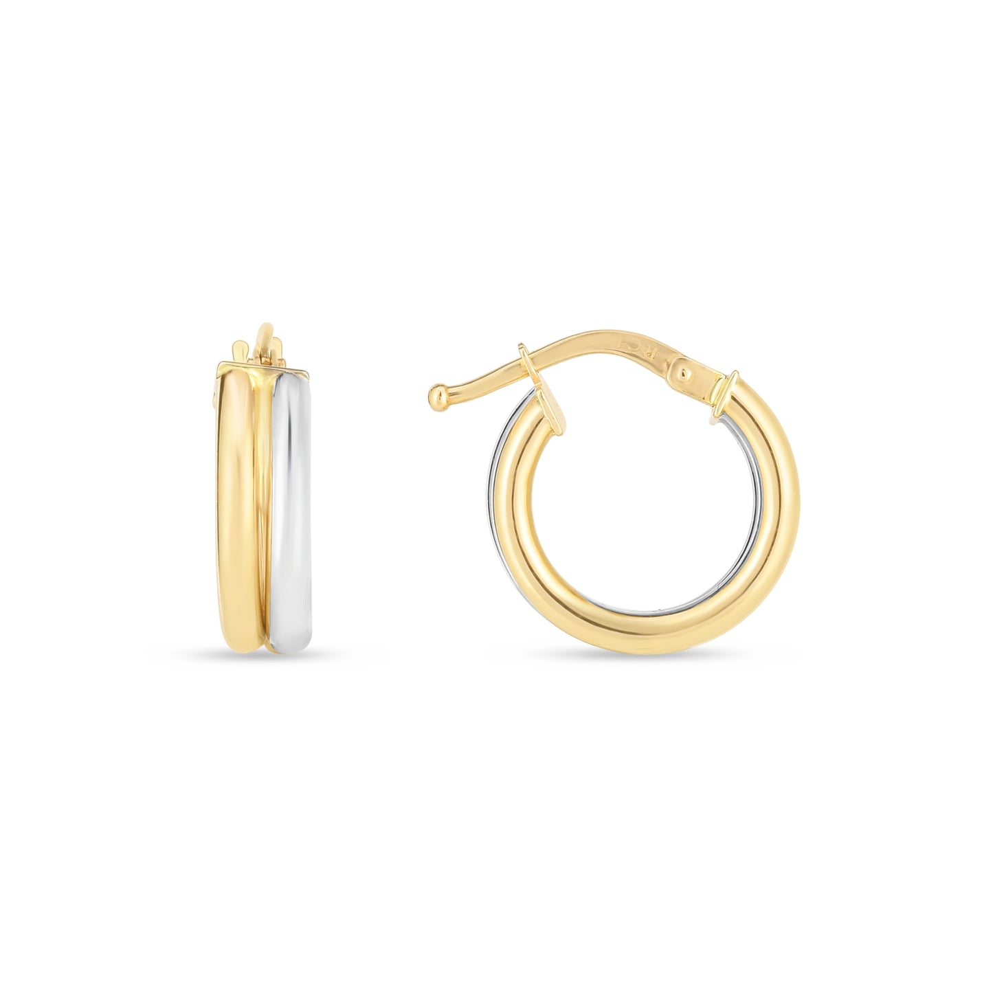 14K Two-tone Double Round Hoops