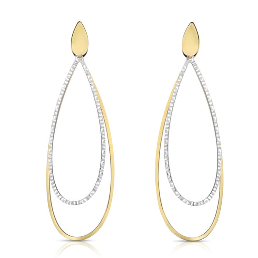 14K Gold Double Tear Drop Multi-Layered Dangle Earring