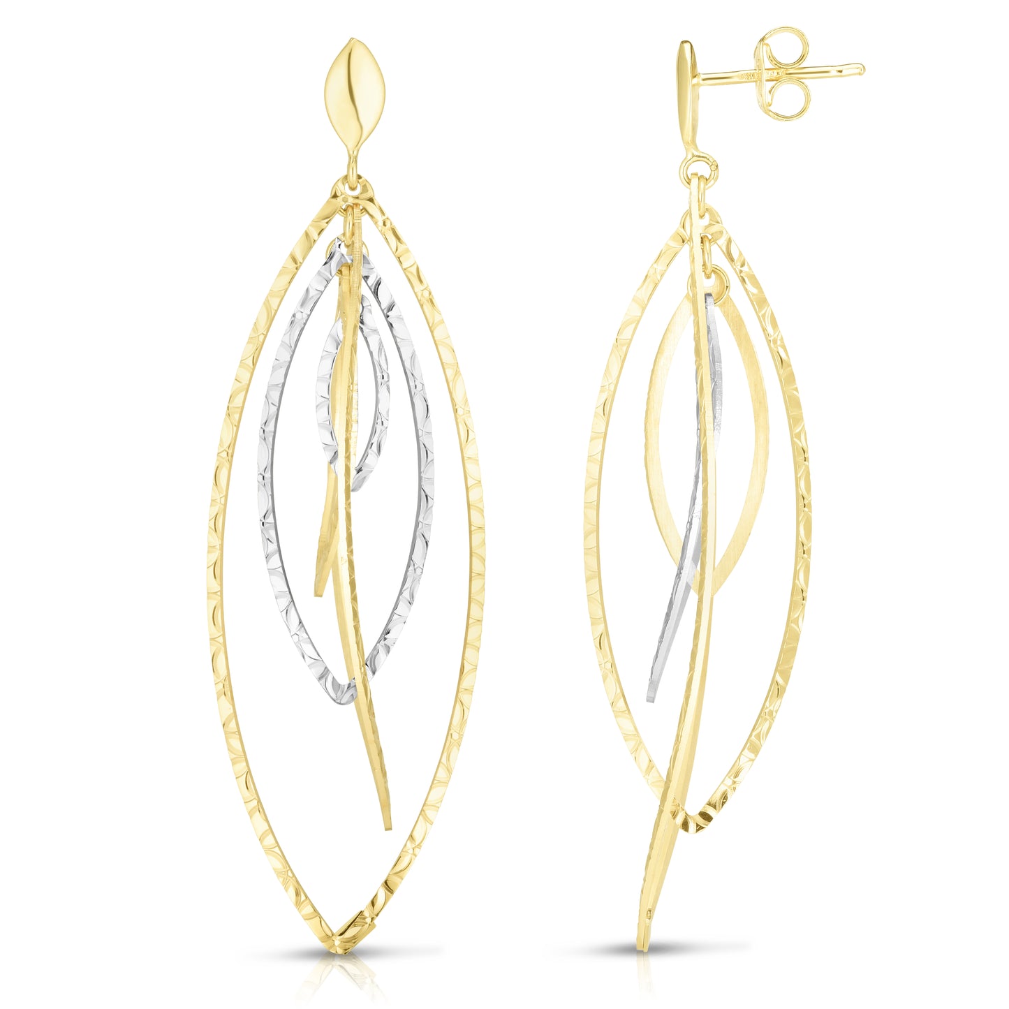 14K Two-tone Gold Diamond Cut Multi-Layered Dangle Earring