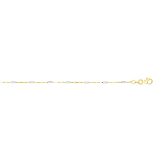 14K Gold 1.4mm Two-tone Polished Bar Station Saturn Chain