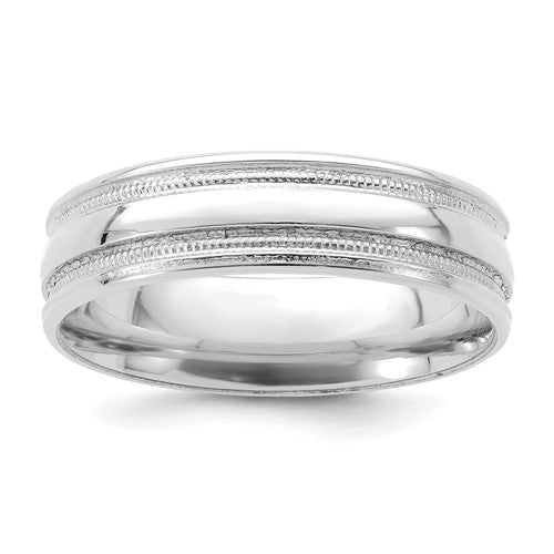 Comfort Fit Beaded Grooved Fancy Wedding Band in 14K White Gold — 6mm, Size 8.5