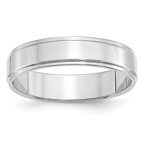 Flat With Step Edge Wedding Band in 14K White Gold — 5mm, Size 4