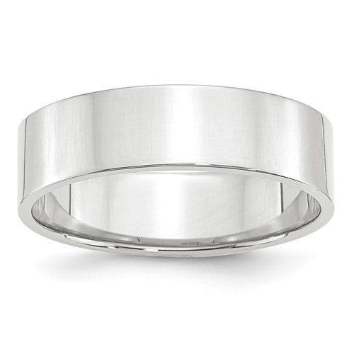 Flat Wedding Band in 14K White Gold — 6mm, Size 4.5