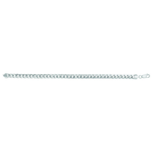 Semi-Solid Miami Cuban Chain Bracelet in 14K White Gold — 8.5 Inches, 7mm