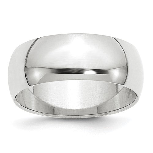 Half Round Wedding Band in 14K White Gold — 8mm, Size 6.5