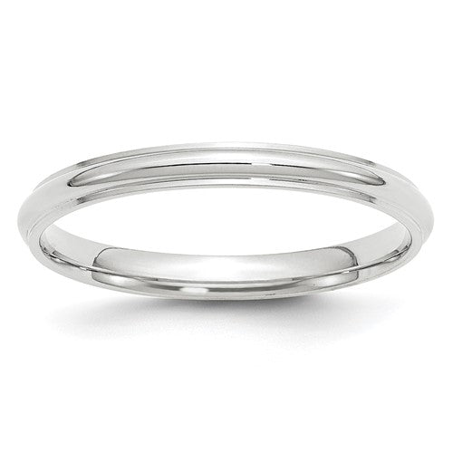 Half Round With Edge Wedding Band in 14K White Gold — 2.5mm, Size 7