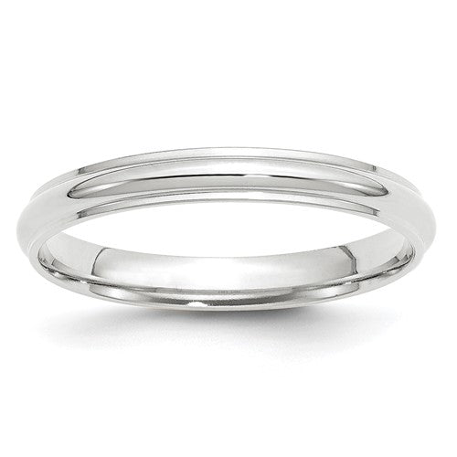 Half Round With Edge Wedding Band in 14K White Gold — 3mm, Size 12.5