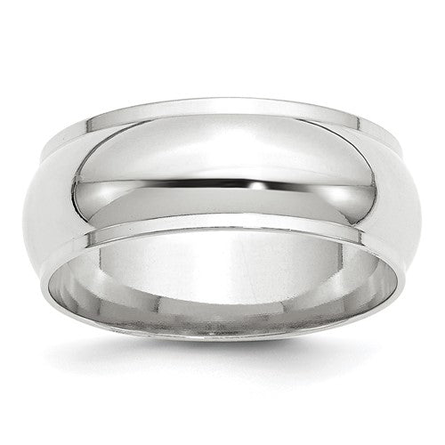 Half Round With Edge Wedding Band in 14K White Gold — 8mm, Size 5.5